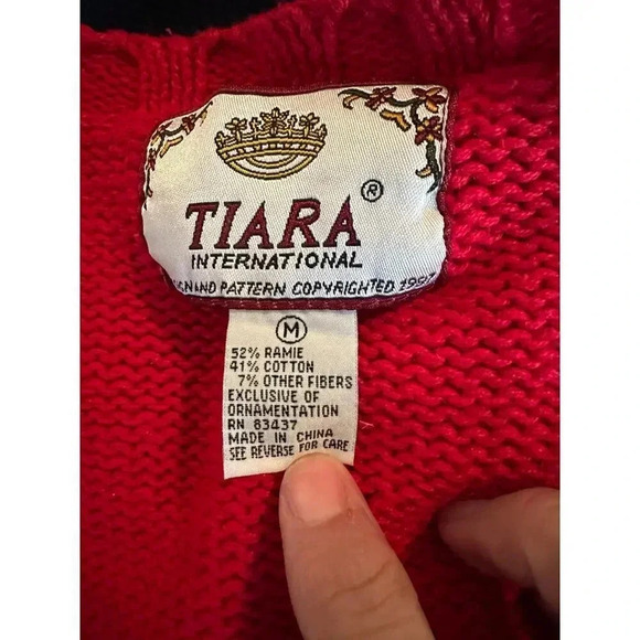 Tiara International Women's Red Embroidered Festive Holiday Cardigan Size M - Picture 2 of 6